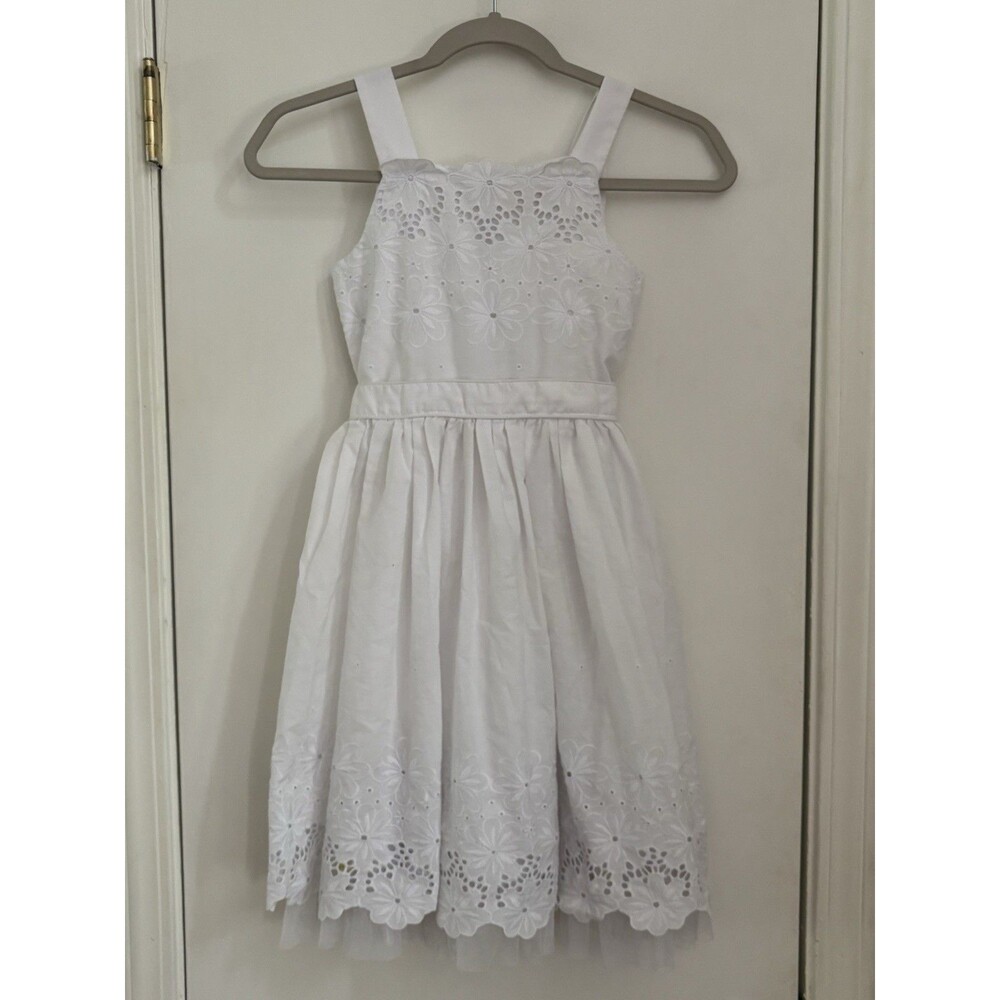 Eyelet Lined Girls White Size 8 Sundress 100% Cotton
